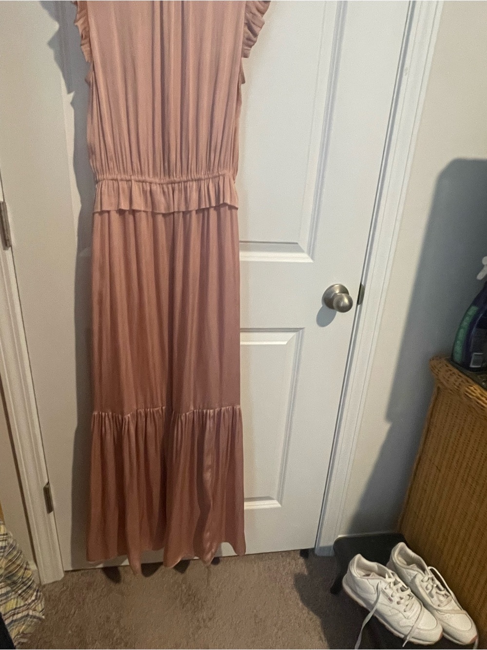 Women’s Pink Ruffle Maxi Dress Banana Republic 6 Cottage Core Tiered Ruffles - Picture 8 of 10